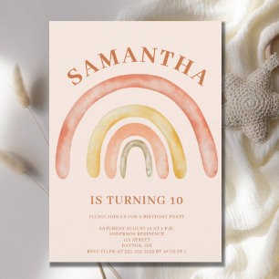 Invitation Burnt Orange Retro Boho Rainbow 10e anniversaire