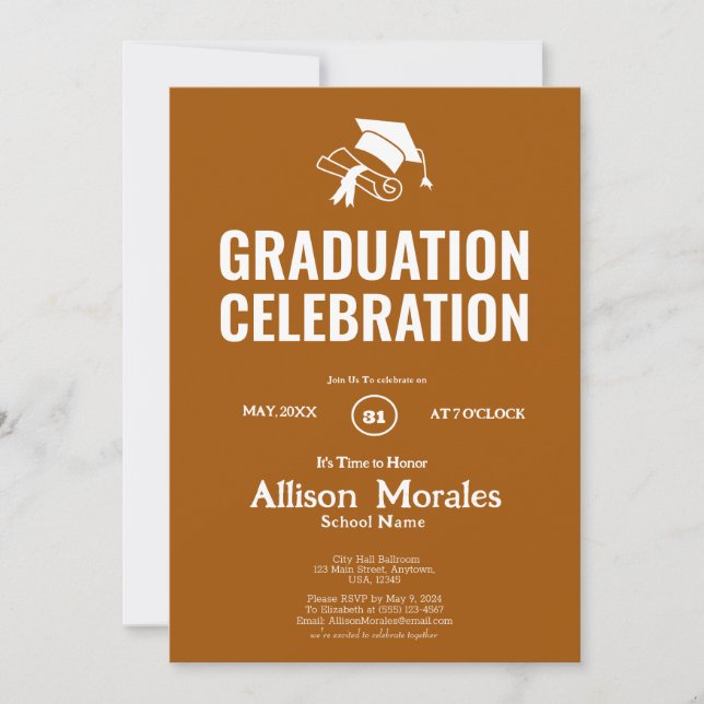 Invitation Burnt Sienna Classique Simple Classic Graduation (Devant)