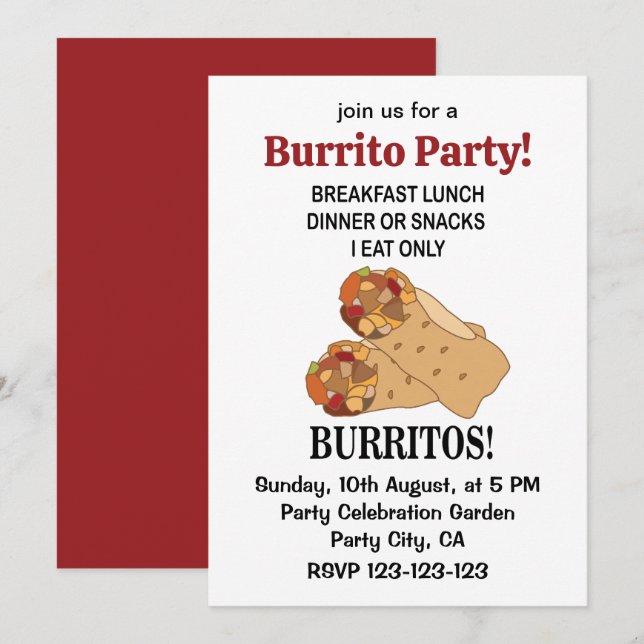 Invitation Burritos Je Ne Mange Que Burritos (Devant / Derrière)