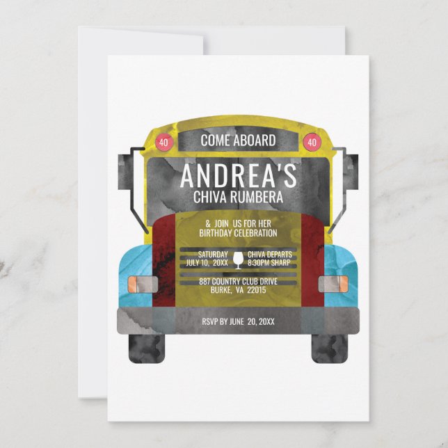 Invitation Bus de fête Chiva Rumbera Pachangera colombien (Devant)