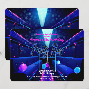 Invitation Bus de fête Glow Party Hopping 21e anniversaire