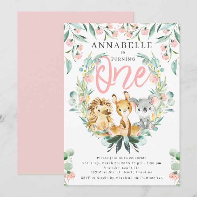 Invitation Bush Safari 1ère Fille Anniversaire (Devant / Derrière)