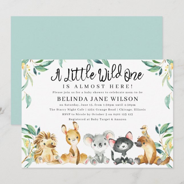 Invitation Bush Safari Un Baby shower Un Peu Sauvage (Devant / Derrière)