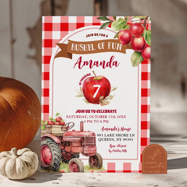 Invitation Bushel of Fun Red Apple et Camion Birthday Girl (Créateur téléchargé)