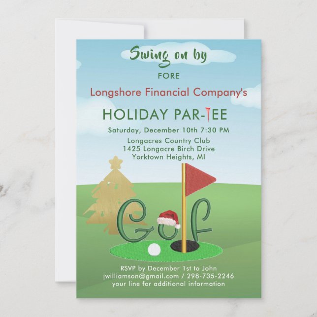 Invitation Business Christmas Golf Theme Party Par Tee (Devant)