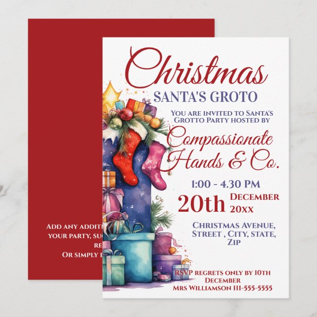 Invitation Business Christmas Party Père Noël Grotto (Devant / Derrière)