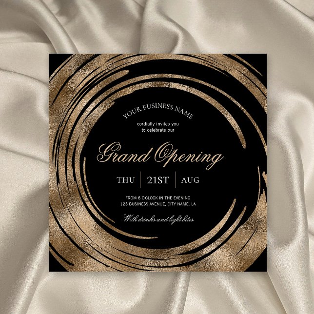 Invitation Business Grand Ouverture Chic Black & Gold Glitter (Professional black and gold glitter business event invitations, perfect for your grand opening party)