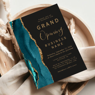 Invitation Business Grand Ouverture Turquoise Or Agate foncé