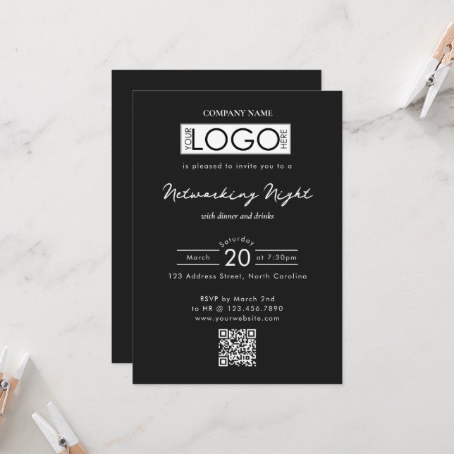 Invitation Business Networking Dinner Event Logo QR Code (Devant/Arrière en situation)