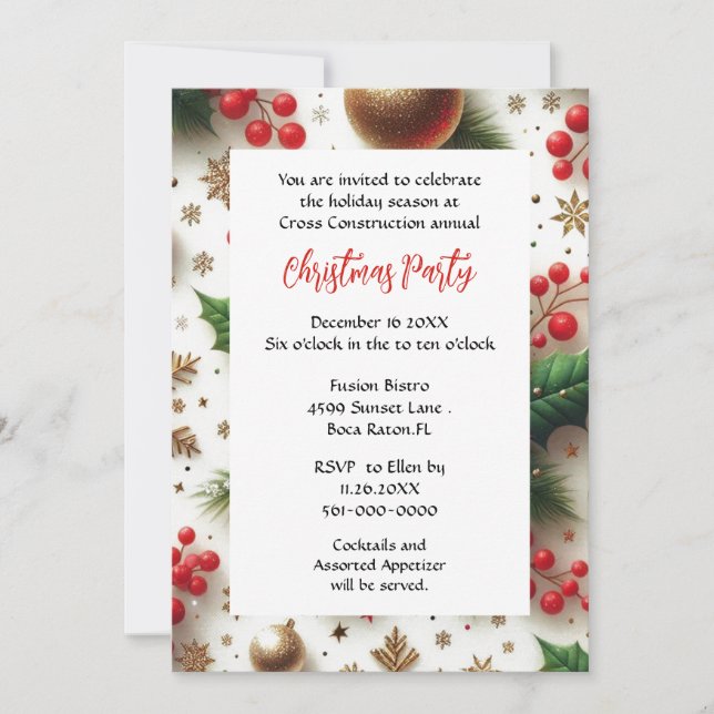 Invitation Business Noël Party Rouge et or (Devant)