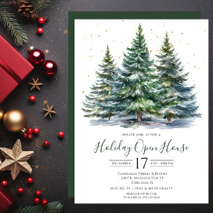 Invitation Business Watercolor Pine Trees Open House
