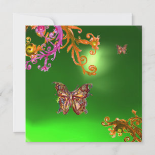 Invitation BUTERFLY EMERALD VERT, rose vif jaune brun