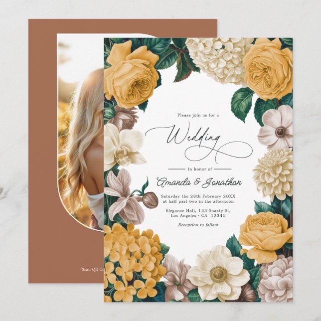 Invitation Buttercream, Soft Marigold & Blush Taupe Wedding (Devant / Derrière)