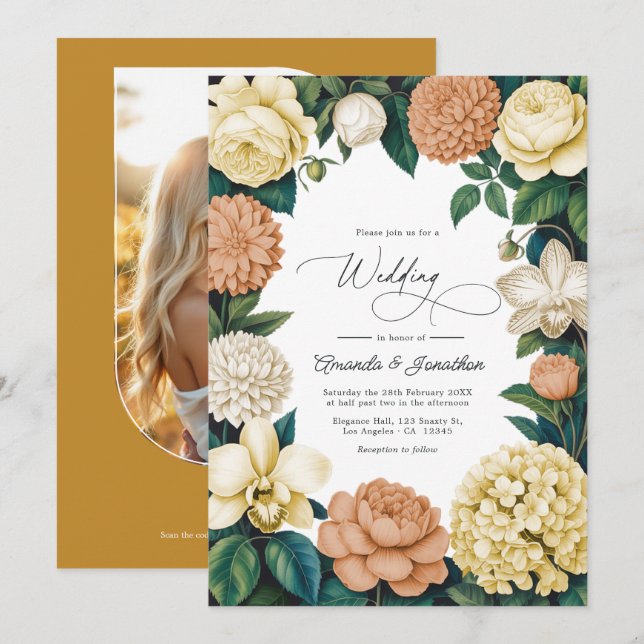 Invitation Buttercream, Vanilla Silk & Soft Apricot Wedding (Devant / Derrière)