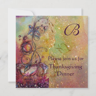 Invitation BUTTERFER PLANTE MONOGRAM Thanksgiving Dîner