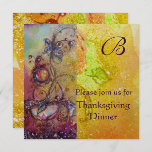 Invitation BUTTERFER PLANTE MONOGRAM Thanksgiving Dîner