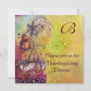 Invitation BUTTERFER PLANTE MONOGRAM Thanksgiving Dîner