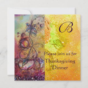 Invitation BUTTERFER PLANTE MONOGRAM Thanksgiving Diner Ice