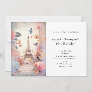 Invitation Butterflies et fleurs de la Tour Eiffel Anniversai