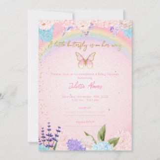 Invitation Butterflies Rainbow Flowers pink gold Einladung