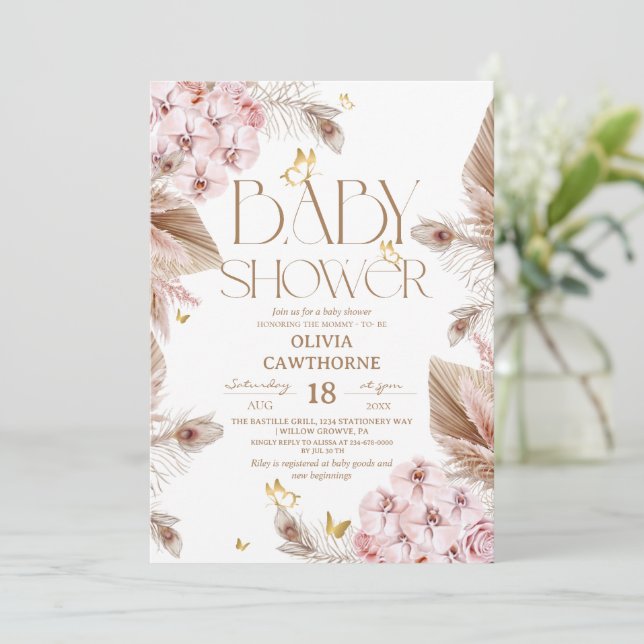 Invitation  Butterfly Baby Shower  (Debout devant)