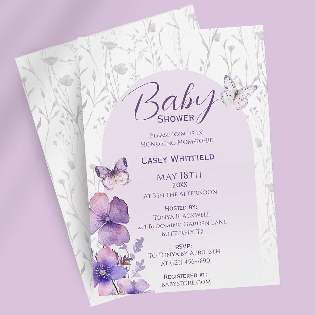 Invitation Butterfly Baby shower moderne Boho Girl (Pastel Purple Butterfly Girl Baby Shower Invitation
)