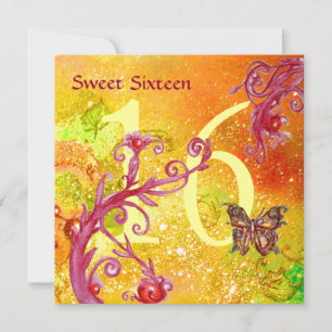 Invitation BUTTERFLY EN OR SPARKLES SWEET16 Anniversaire