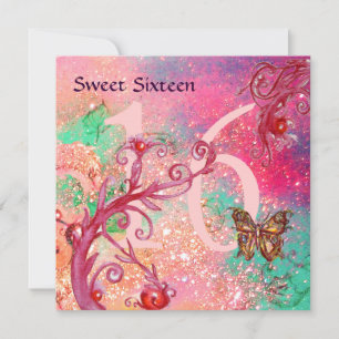 Invitation BUTTERFLY EN OR SPARKLES SWEET16 Anniversaire