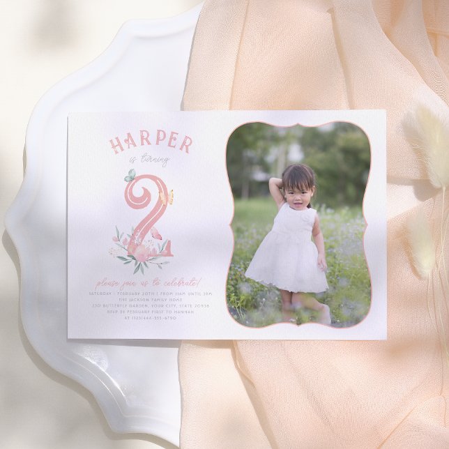 Invitation Butterfly Fairytale Floral Girl Photo Anniversaire (Créateur téléchargé)