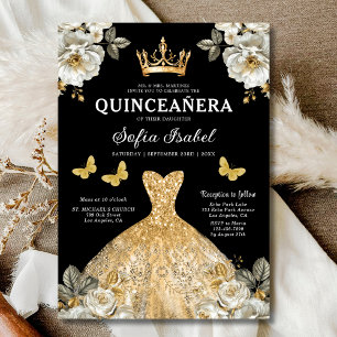 Invitation Butterfly Floral Gold Princess Quinceanera