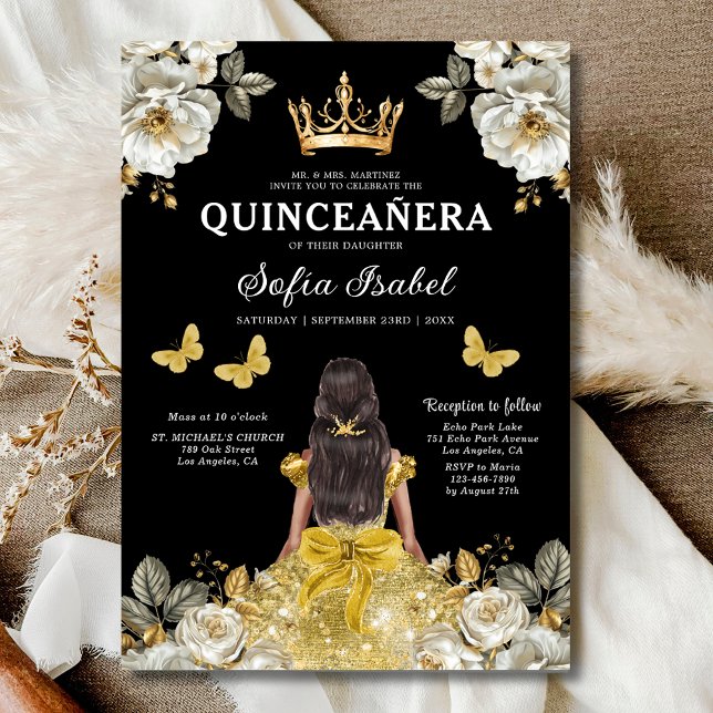 Invitation Butterfly Floral Gold Princess Quinceanera (Créateur téléchargé)