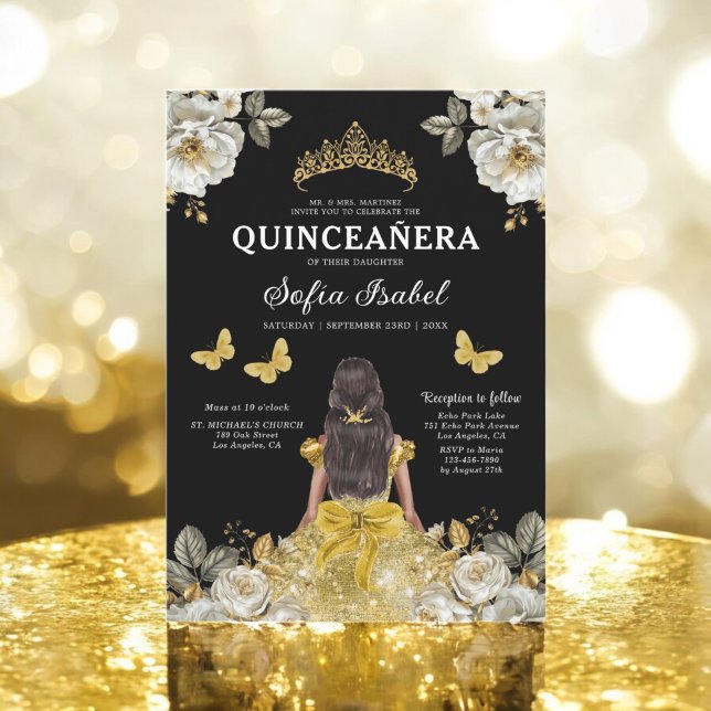 Invitation Butterfly Floral Gold Princess Quinceanera (Créateur téléchargé)