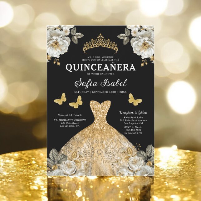 Invitation Butterfly Floral Gold Princess Quinceanera (Créateur téléchargé)