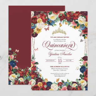 Invitation Butterfly Garden Bourgogne Royal Floral Quinceaner