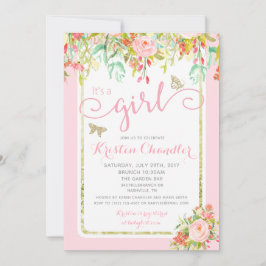 Invitation Butterfly Girl Jardin Floral Polkadot Baby shower