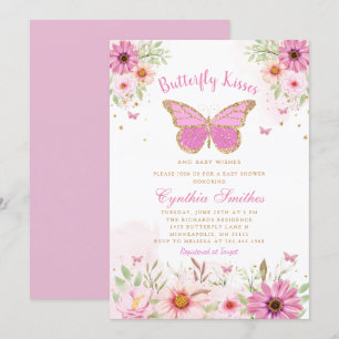 Invitation Butterfly Kisses or rose florale Baby shower fille