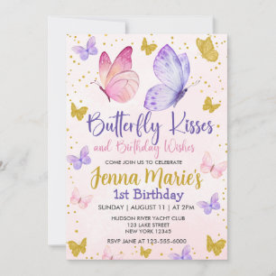 INVITATION BUTTERFLY KISSES ROSE & PURPLE 1ER ANNIVERSAIRE