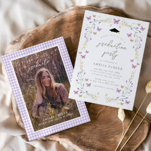 Invitation Butterfly Purple Classe de 2025 Graduation Photo