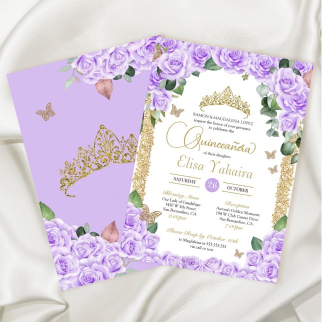 Invitation Butterfly Purple Floral Rose et Gold Quinceanera (Créateur téléchargé)