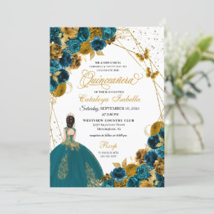 Invitation Butterfly turquoise & Gold Princess Quinceanera