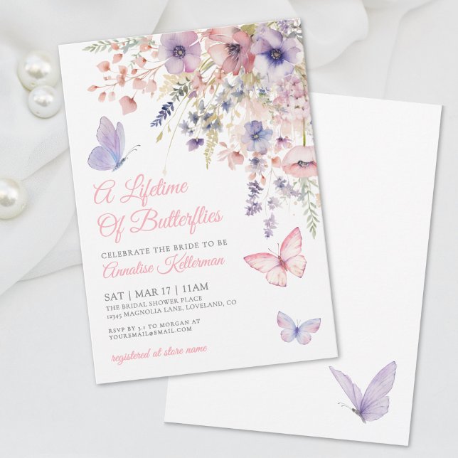 Invitation Butterfly Wildflower Bridal Shower (Butterfly Wildflower Bridal Shower Invitation )