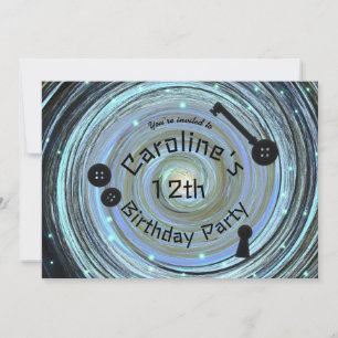 Invitation Button Eyes & Skeleton Key Autre Monde Fête