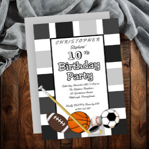 Invitation BW Color Block All Star Sports Anniversaire