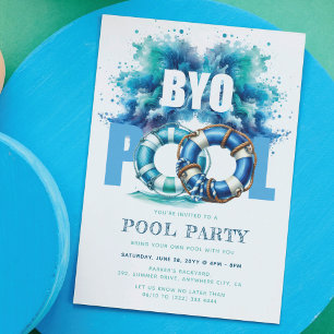 Invitation BYO Pool Party Blue Turquoise Water Splash