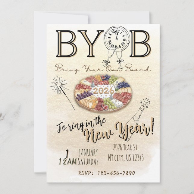 Invitation BYOB Charcuterie Board New Years Eve Party Invite (Devant)