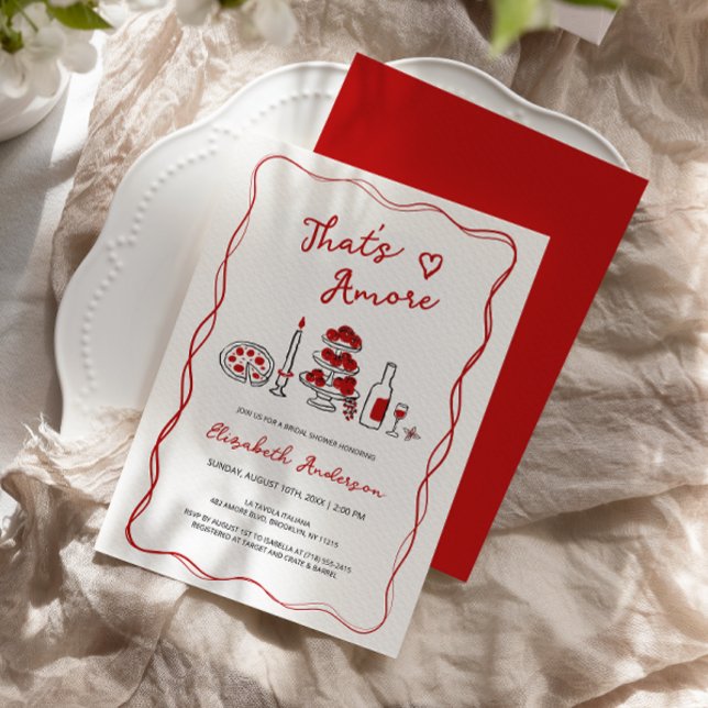 Invitation C’est Amore Hand Drawn Italian Red Fête des mariée (Créateur téléchargé)