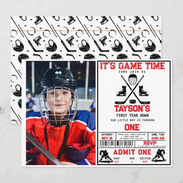 Invitation C’est le temps du jeu Hockey 1er anniversaire de l (Devant / Derrière)
