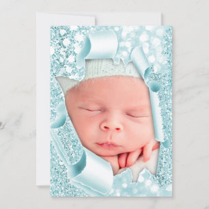 Invitation C’est un garçon Photo Blue 3D Parties scintillant