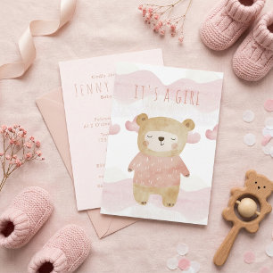 Invitation C’est une fille Aquarelle mignonne Baby shower ros