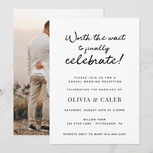 Invitation Ça vaut la peine d'attendre de célébrer le mariage (Devant / Derrière)